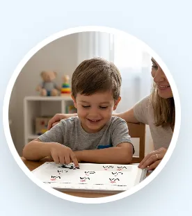 Criança estudando com caderno de grafismo